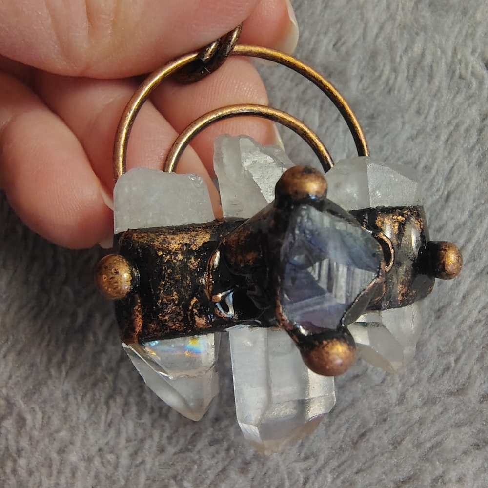 Raw Amethyst And Clear Quartz Pendant